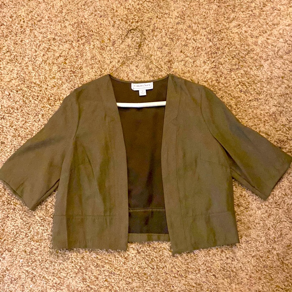 Women’s Chelsea Suite Faux Suede Cropped Sweater Jacket Size 10